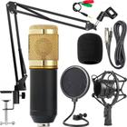 Kit Microfone Condensador Suporte Braço Articulado Shock Mount Aranha Pop Filter Home Estúdio BM800