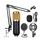 Kit Microfone Condensador Xlr P2 Tripé Articulado Pop Filter Gamer Produção Musical