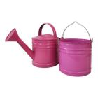 Kit Mini Balde e Regador Para Decoração Multiuso Galvanizado 3L Rosa