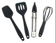 Kit Mini Conjunto 4 Peças Silicone Utensílios Preto