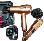 Kit Mini Secador De Cabelo Britania 1200w Difusor Chapinha Titanium Pequeno Viagem Dobrável Bivolt Com Bolsa Smartwatch