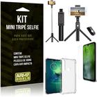 Kit Mini Tripé Selfie Moto G8 Play + Capa Anti + Película Vidro - Armyshield