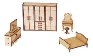 Kit Miniatura Quarto Casal Com 5 Peças Cama Guarda Roupa Mdf