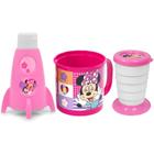 Kit Minnie Rosa com Garrafa Foguete Caneca Giratória e Copo Retrátil Plasútil