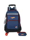 Kit Mochila 2Em1 Roda + Estojo Triplo Luxo Hotwheels - Azul