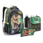 Kit Mochila 5 Peças Dinossauros Seanite Infantil Menino Estojo Lancheira Garrafa