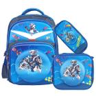 Kit Mochila Bolsa de Costas Infantil Escolinha Alto Relevo + Lancheira Térmica Estojo Menina Menino