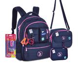 Kit Mochila Bolsa Luluca Antifurto Colorida Pandinha Clio com Lancheira Térmica e Estojo Box