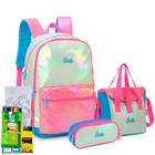 Kit Mochila Brilhosa Estojo Lancheira Escolar Meninas Barbie Filme Holográfica Oficial Rb