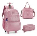 Kit Mochila Carrinho Crinkle Metalizado Rose+ Lancheira + Estojo - Luxcel