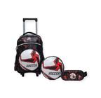 Kit mochila carrinho escolar 3D bola de futebol Soccer+lancheira e estojo mega