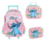 Kit Mochila Carrinho Lancheira Estojo Original Stitch Disney