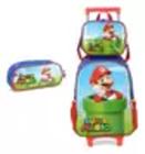 Kit Mochila Carrinho Lancheira Estojo Super Mario AZUL - Luxcel