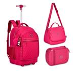 Kit Mochila Carrinho Rebecca Bonbon Lancheira + Estojo RB24519 Rosa