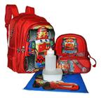 Kit Mochila Carros 3D Meninos Infantil Lancheira Costas Esto