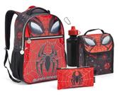 Kit Mochila com Garrafinha, Estojo e Lancheira Spider Man Homem Aranha Seanite(MI42092)