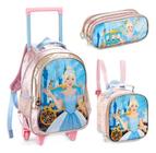 Kit Mochila com Rodinha Infantil, Lancheira Termica e Estojo - Princesa Loira