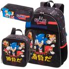 Kit Mochila Costa Lancheira Estojo Duplo Sonic Tails Go Fast