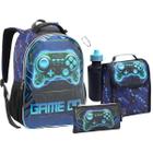 Kit Mochila Costas Lancheira Estojo Garrafa Gamer Play Video