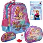 Kit Mochila Costas Princess On Ice Tam G Escolar Infantil Livro Frozen