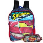 Kit Mochila De Alças Superman Com Estojo Infantil Escolar