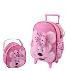 Kit Mochila De Carrinho Infantil Bichinho G + Lancheira - Bebê Escolar - Mochila Rodinha - Animais