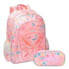 Kit Mochila De Costas + Estojo Duplo Fly Away Borboleta