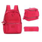 Kit Mochila de Costas, Laptop com Chaveiro Dino + Lancheira + Estojo Simples Crinkle Pink Up4you