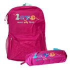 Kit Mochila de Costas Love Feminina Rosa Com Estojo