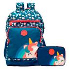 Kit Mochila de Costas Unicornio + Estojo Box Azul