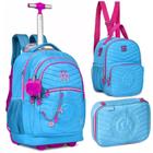 Kit Mochila de Rodinha + Estojo + Lancheira Rebecca Bonbon Azul (RB24023) Clio