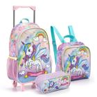 Kit Mochila De Rodinha Infantil Feminina Unicórnio Bolsa Escolar Menina Seanite Conjunto Lancheira E Estojo Rosa E Lilas