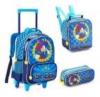 Kit Mochila De Rodinha Infantil Juvenil Sonic Escolar Menino