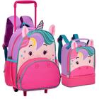 Kit Mochila de Rodinha Lancheira  Creche Infantil Unicórnio