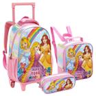 Kit Mochila De Rodinha Lancheira E Estojo Escolar Infantil Feminina Menina Princesa Rosa