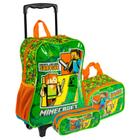 Kit Mochila de Rodinha Lancheira E Estojo Escolar Infantil Minecraft Oficial Sestini