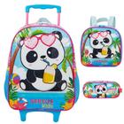 Kit Mochila de Rodinha Lancheira Estojo Xeryus Panda Rosa