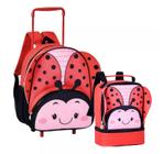 Kit Mochila De Rodinha + Lancheira Infantil Clio Pets Escola Joaninha