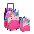 Kit Mochila de Rodinhas C/ Lancheira Térmica - UNICÓRNIO - Infantil Creche - Clio