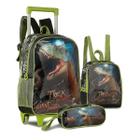 Kit Mochila De Rodinhas Com Alças Trex Attack Dinossauro