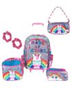 Kit mochila de rodinhas com bolsinha bolsa baguete princesas rodas brilho