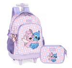 Kit Mochila de Rodinhas Disney Stitch Lilás com Estojo Luxcel