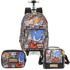 Kit Mochila De Rodinhas Estojo Lancheira Sonic Premium SEGA