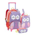 Kit Mochila de Rodinhas Infantil Escolar Animais Lancheira Termica e Estojo Menino Menina Detalhes 3D