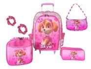 Kit mochila de rodinhas infantil escolar com bolsinha baguete skye patrulha canina - genérico