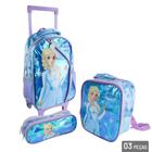 KIT Mochila de Rodinhas Infantil Princesa Gelo + Estojo + Lancheira