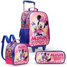 Kit Mochila De Rodinhas Lancheira E Estojo Minnie Disney