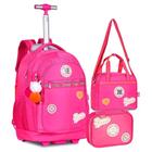 Kit Mochila De Rodinhas + Lancheira + Estojo Box Rosa Rb - Clio