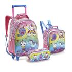 Kit Mochila de Rodinhas + Lancheira +Estojo Duplo Zoop Escolar Infantil