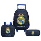 Kit Mochila de Rodinhas Lancheira Estojo Real Madrid Escolar